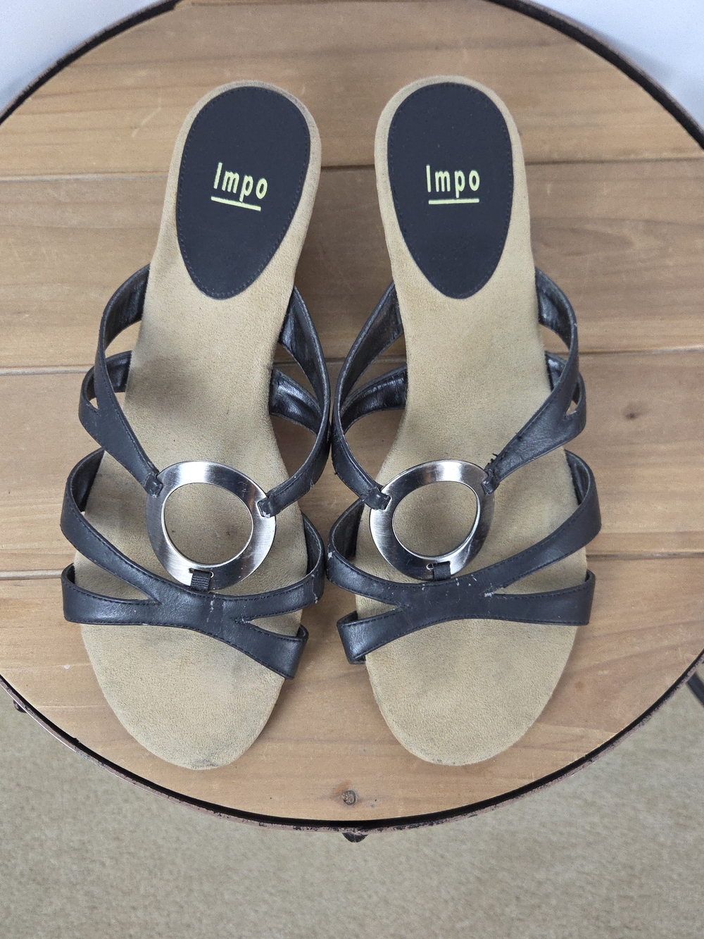 Impo Women's Black Strappy Slide Sandals with Silver Ring